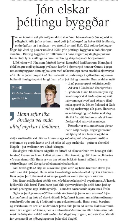 Jón elskar þéttingu byggðar